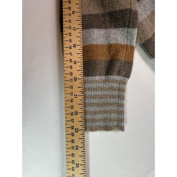 Marks & Spencer Pure Cashmere Striped V-Neck Sweater UK 12 (M/L) Camel Mix - Picture 9 of 14
